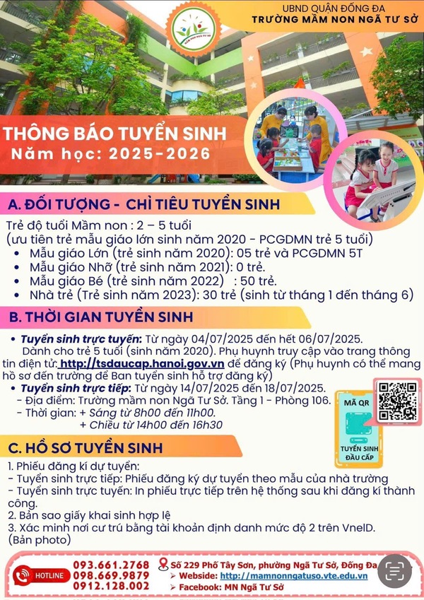 ❣️TRƯỜNG MN NGÃ TƯ SỞ THÔNG BÁO TUYỂN SINH - NĂM HỌC 2025 - 2026❣️